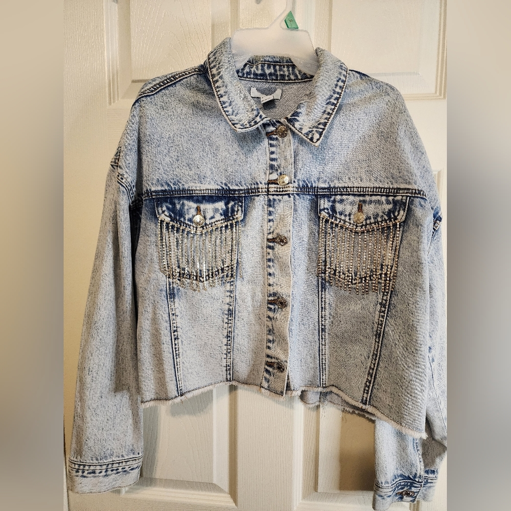 Rhinestone Fringe Denim Jacket